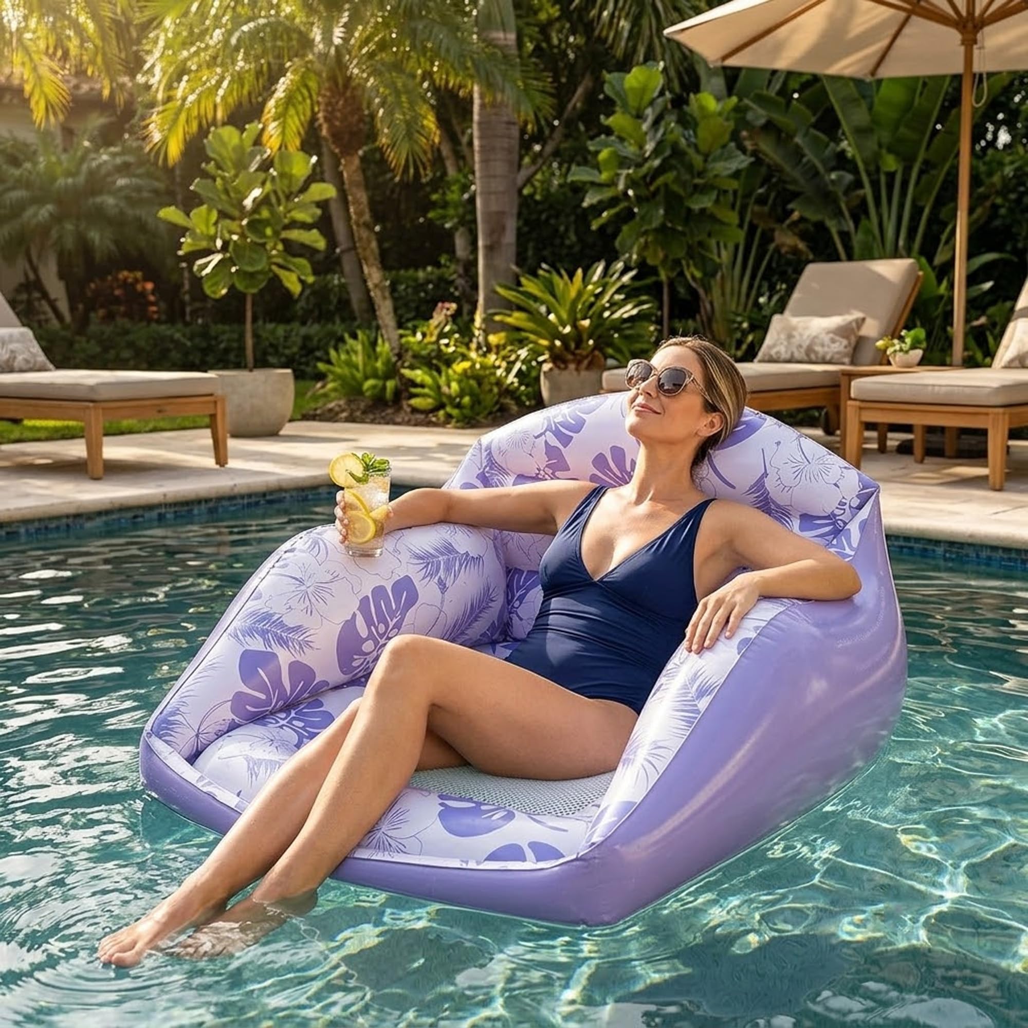 Fauteuil Flottant pour Piscine, Fauteuil Piscine Gonflable, Le Fauteuil Flottant Premium 4 en 1,Matelas et Fauteuil Flottant pour Adultes, Plage et Vacan