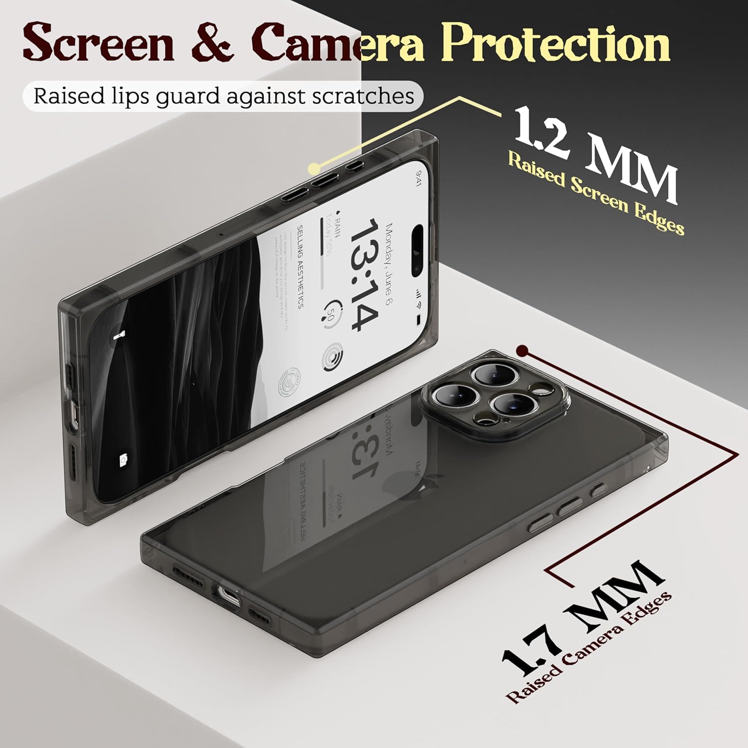 Rectangle Case Compatible for iPhone 15 Pro Max, Full Camera Protection & Reinforced Corners TPU Cushion Clear Cover, Shockproof Silicone Phone Case for Women Girls (iPhone 15 Pro Max, Black) - Image 3