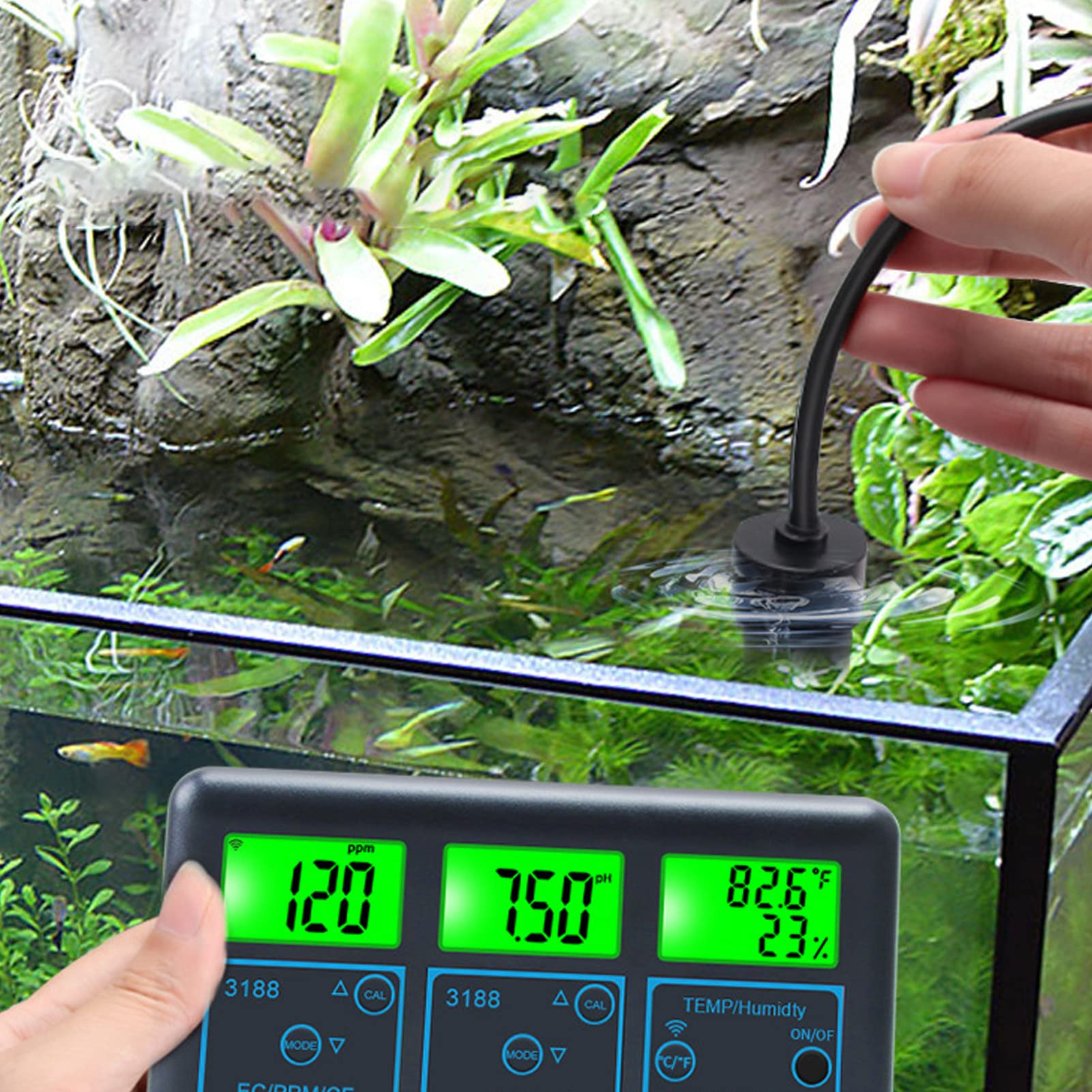 Monitor de calidad del agua 7 en 1, medidor WiFi ORP EC de pH para acuario hidropónico, ABS, enchufe estadounidense de 110V