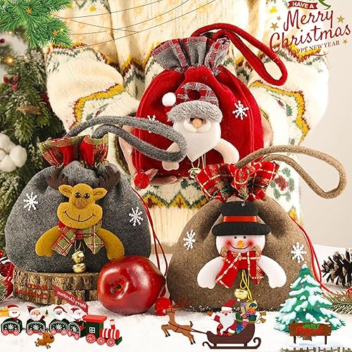 Miniatura 3 de Armilem 3 bolsas de regalo de Navidad para muñecas, bolsas de regalo de muñeca de punto de Navidad, bolsas de regalo con cordón de Navidad, bolsa de