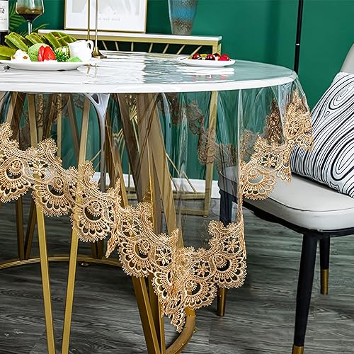 Miniatura 10 de Mantel rectangular de plástico transparente, impermeable, de vinilo, PVC, bordado, borde de encaje, transparente, para cocina, uso en exteriores e
