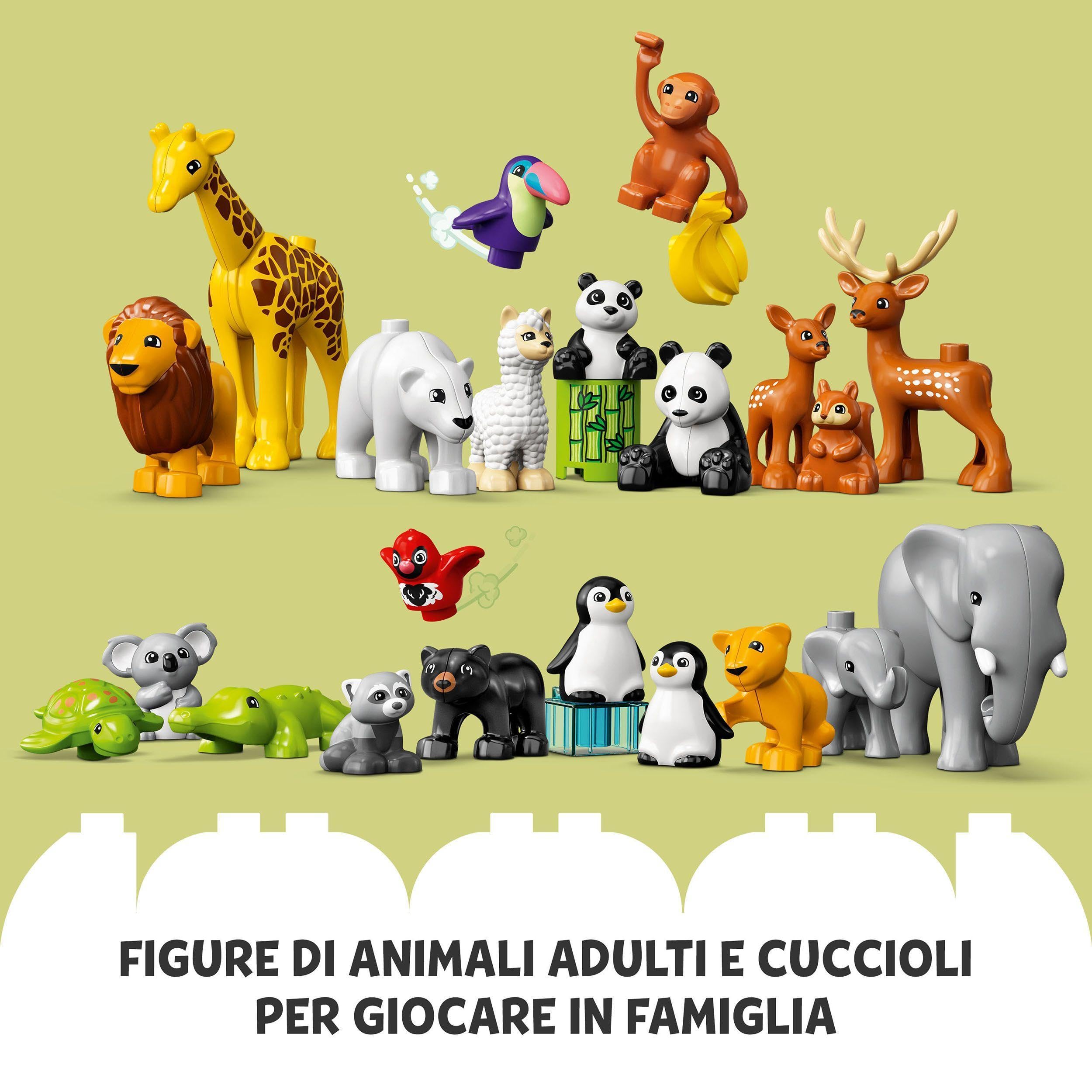 LEGO DUPLO Animali del Mondo, Giochi Educativi per Bambini e Bambine con 22 Figure di Animali Giocattolo e Mattoncino con Suoni Realistici, Idee Regalo di Compleanno con Tappetino da Gioco 10975