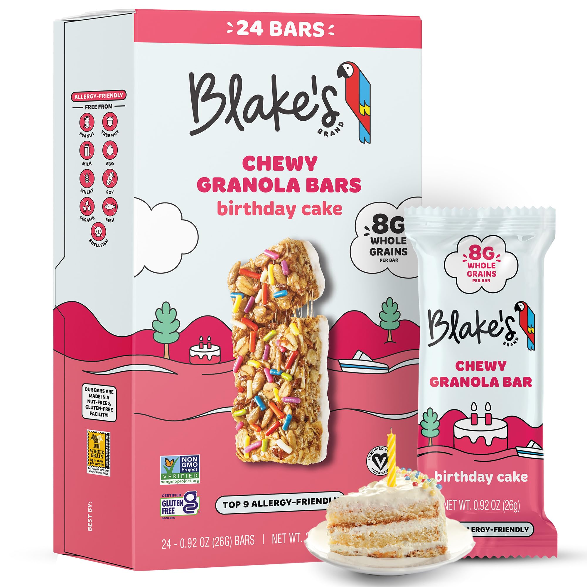 Blake’s Seed Based Chewy Granola Bars — Birthday Cake (24 Count), Vegan, Gluten Free, Nut Free & Dairy Free, Healthy Snacks for Kids or Adults, School Safe, Low Calorie Soy Free Snack