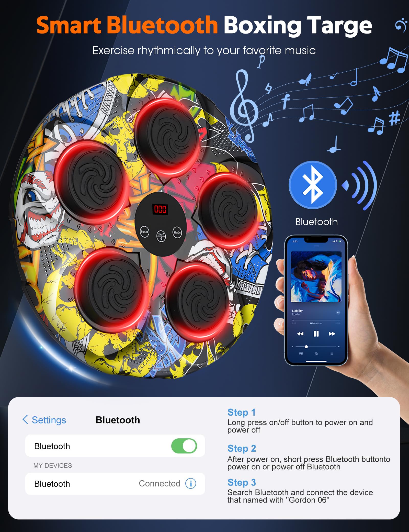 Olook Music Boxing Machine for Adults, Bluetooth Musical Boxing Machine with Gloves,Smart LED Music Punching Boxing Training Equipment Wall Mounted for Home,Office,Gym,Fun Fitness