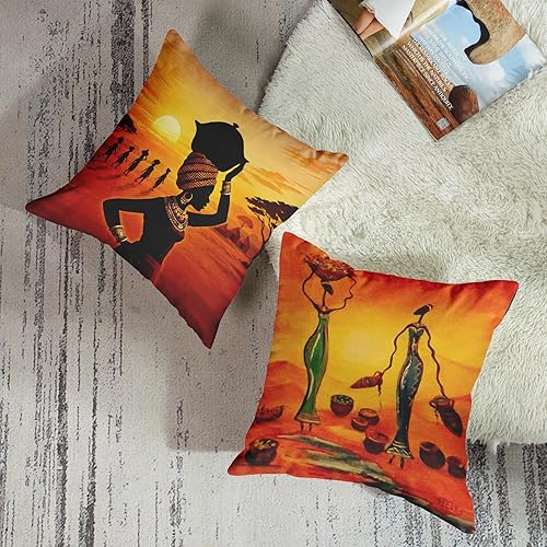 Miniatura 3 de ArtSocket Juego de 4 fundas de almohada de lino, pintura al óleo, arte africano, tribu étnica, dama, labios para sala de estar, fundas de almohada