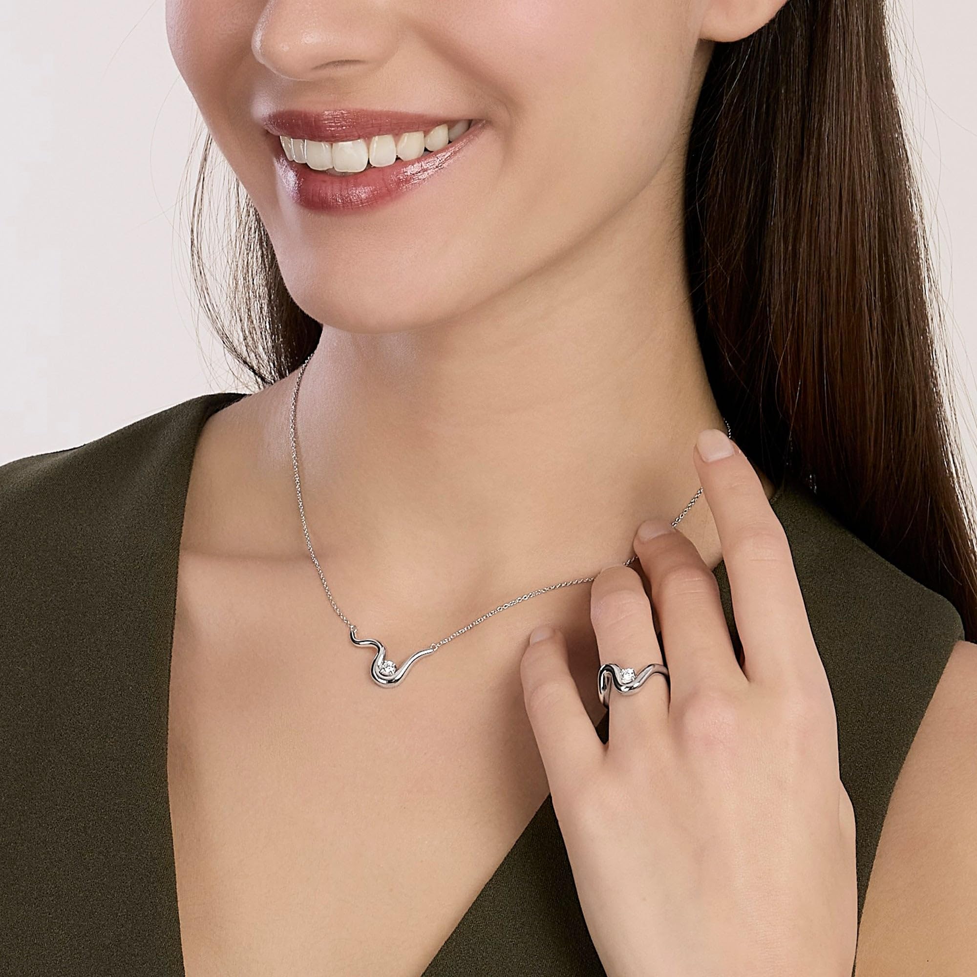 Mabina Gioielli - Collana Donna - Girocollo in argento con ciondolo wave e zircone - 553886