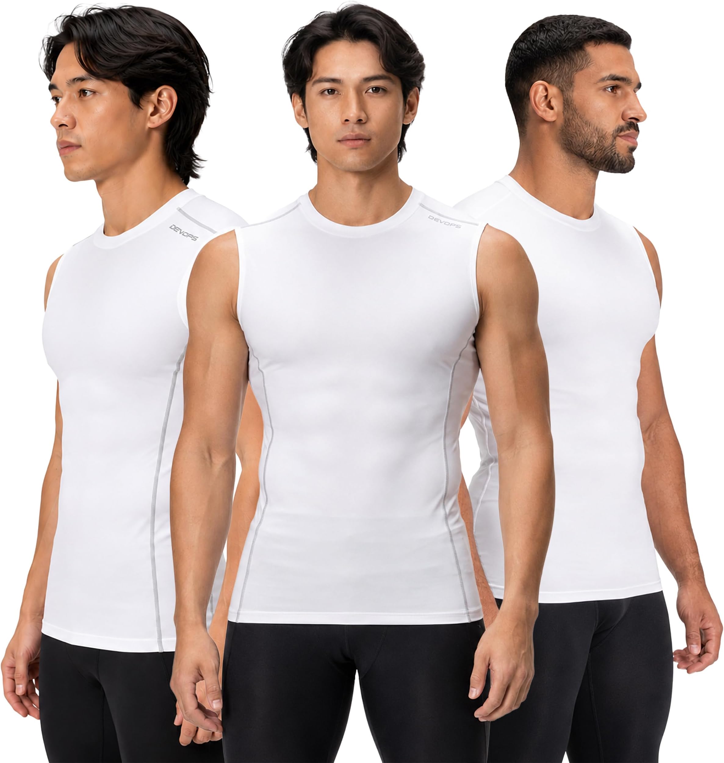 3 Pack Men's Compression Shirts Sleeveless Workout Tank Top Baselayer for Gym Training, Running, Moisture Wicking