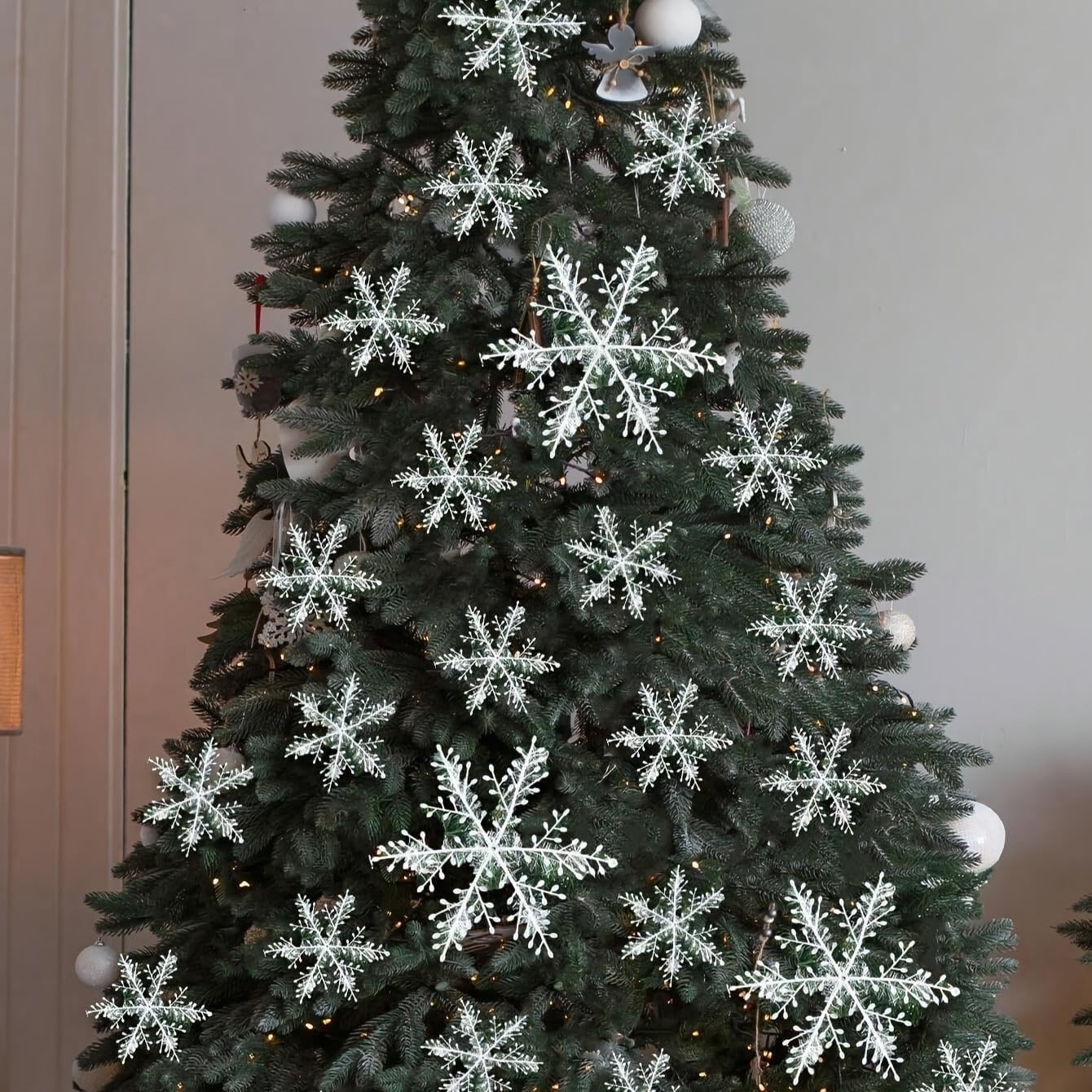 15 peças de enfeites de floco de neve de Natal, ganchos realistas 3D para árvore de floco de neve com borlas para pano de fundo de festa de Natal, decorações de casa de férias 15 peças de enfeites de floco de neve de Natal, ganchos realistas 3D para árvore de floco de neve com borlas para pano de fundo de festa de Natal, decorações de casa de férias
