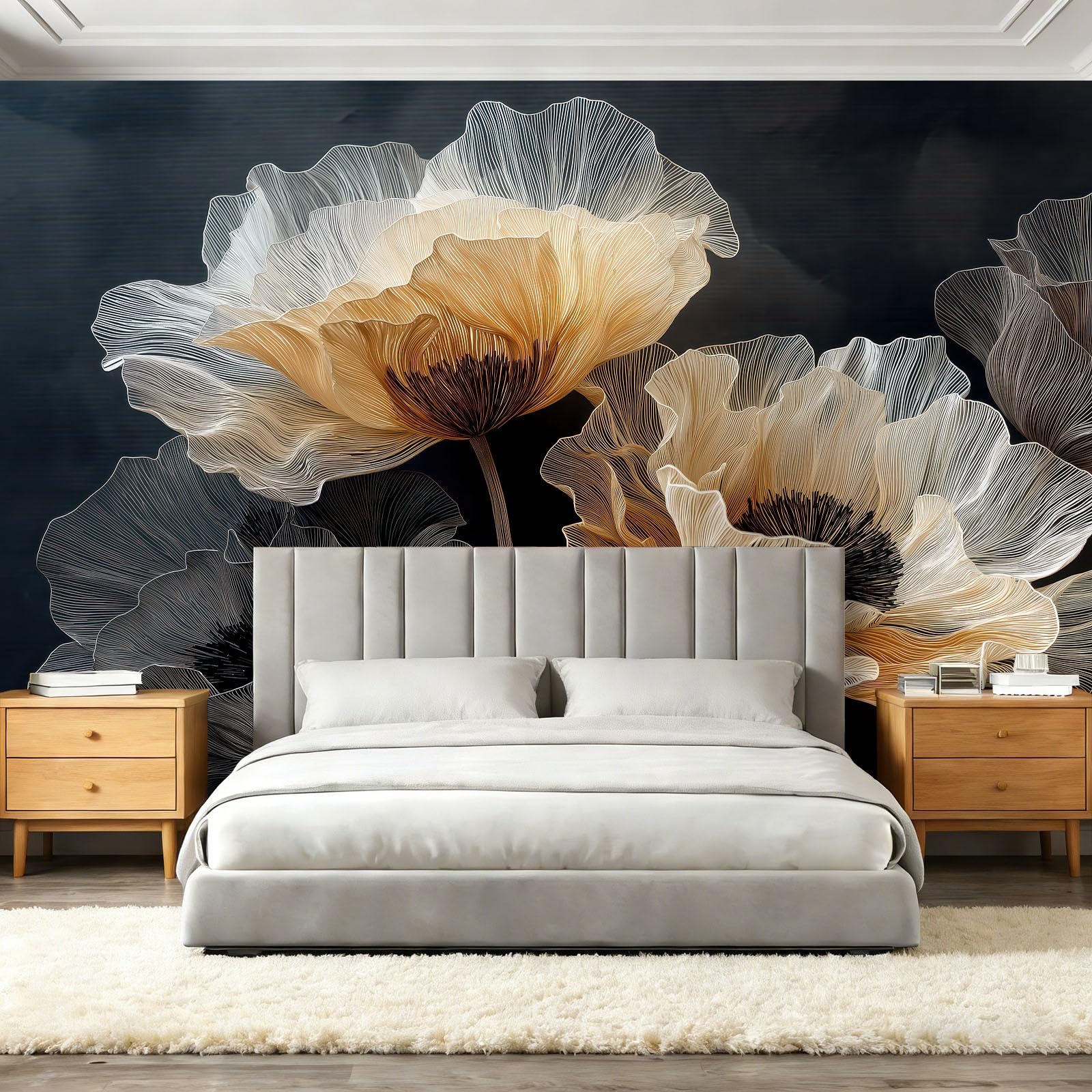 Tapeta fotografia rośliny kwiaty gałęzie i liście murale ścienne fototapeta, kremowa dekoracja ścienna do salonu sypialni pokoju dziecięcego dekoracja domu, 350 x 256 cm