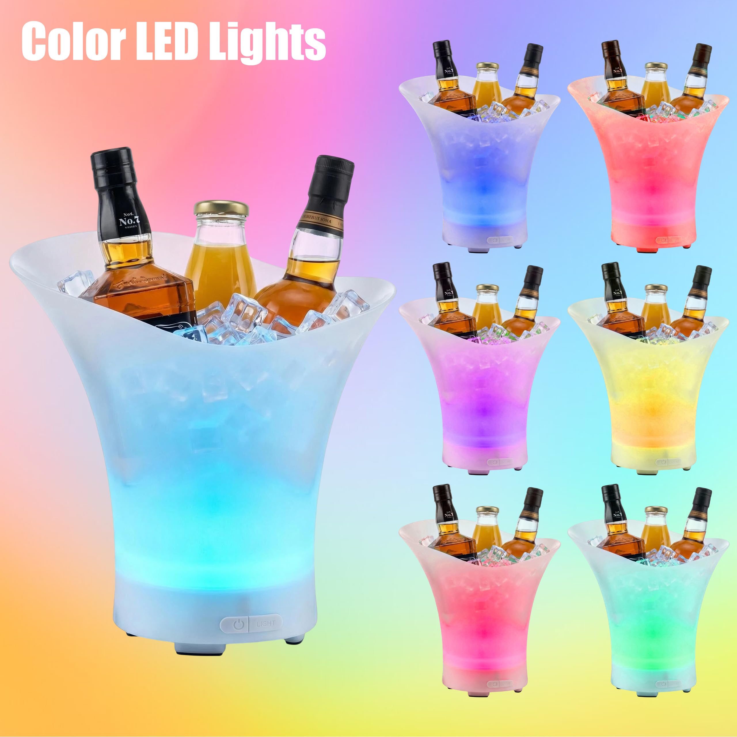 2PCS Seaux à Glace LED 5L - Seau à Champagne Coloré RVB Automatique, Refroidisseur De Bouteilles Pour Fêtes Et Soirées