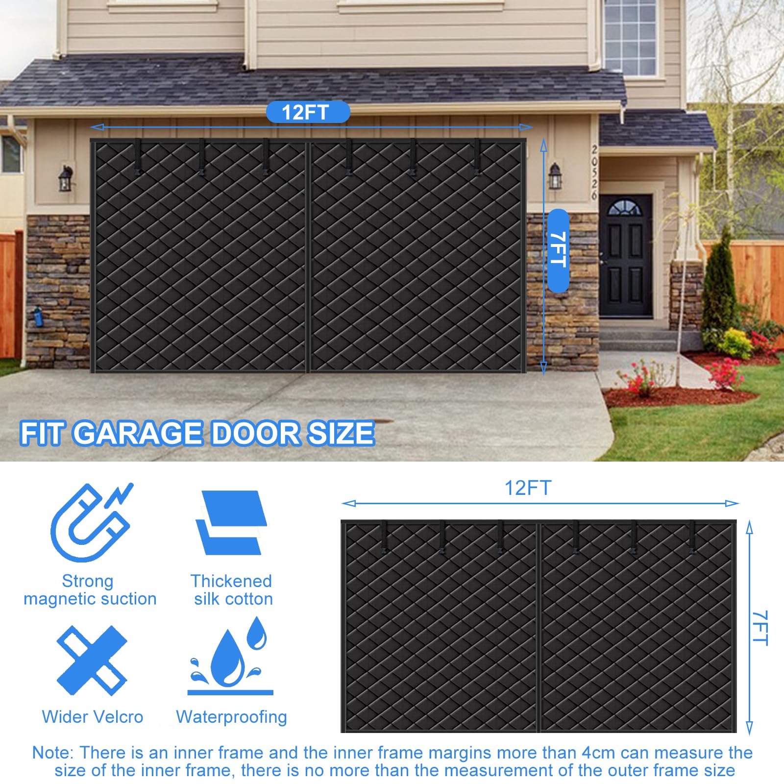 Rideau de Porte Magnétique Isolé Thermique, Résistant au Froid et à l'Eau, Coupe-Vent, Tissu Oxford, Couverture d'Isolation d'Écran pour Garage en Hiver (Noir)