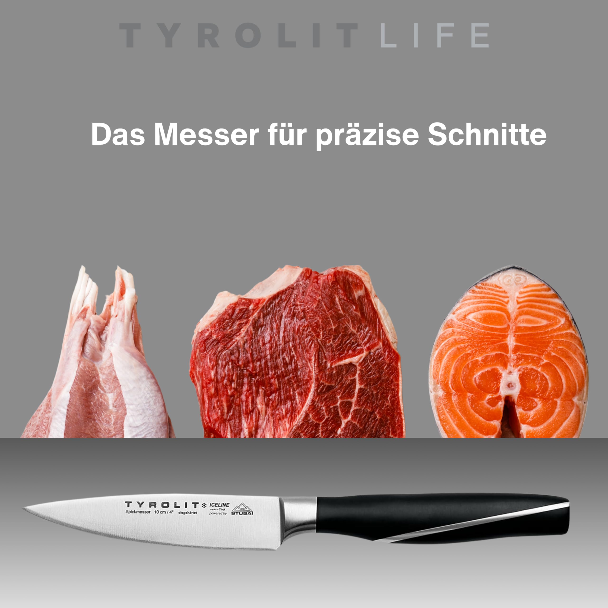 Tyrolit LIFE Spickmesser mit höchster Schnittqualität - 10cm, mehrfach eisgehärtete Edelstahlklinge (56 HRC) - extrem scharfes Profi Kochmesser für Fisch und Fleisch - Made in Tirol