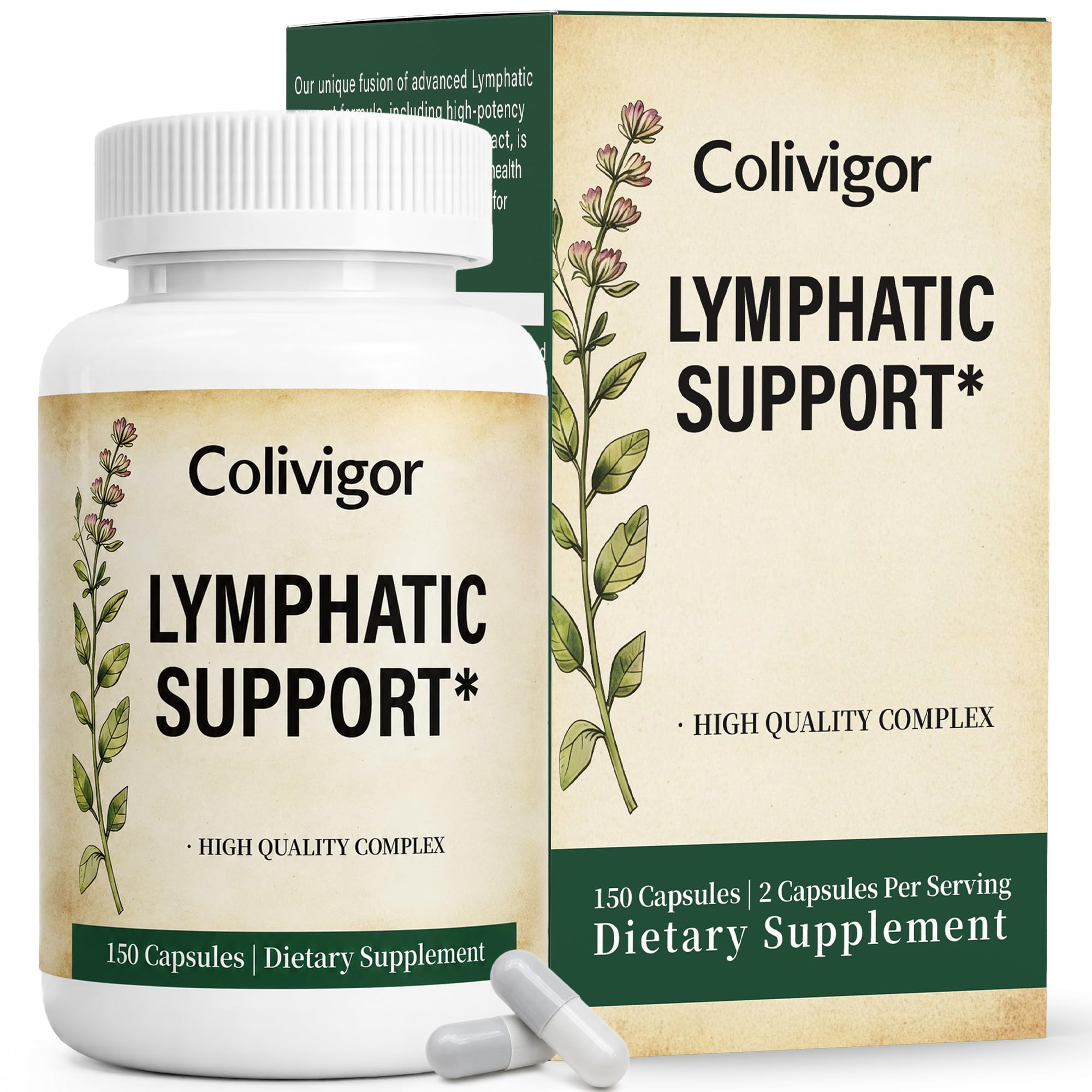 Lymphatic Drainage Supplements, 75-Day Supply, Lymphatic Support Herbal Supplement, Lymph System and Immune Support, 500mg Echinacea, Dandelion, Non-GMO, 150 Capsules