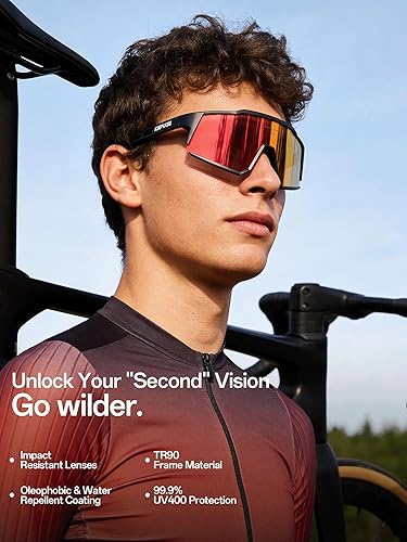 Miniatura 3 de KAPVOE Gafas polarizadas con 1 lente o 4 lentes de protección UV para mujeres y hombres, gafas de sol para ciclismo, marco TR90, para deportes en