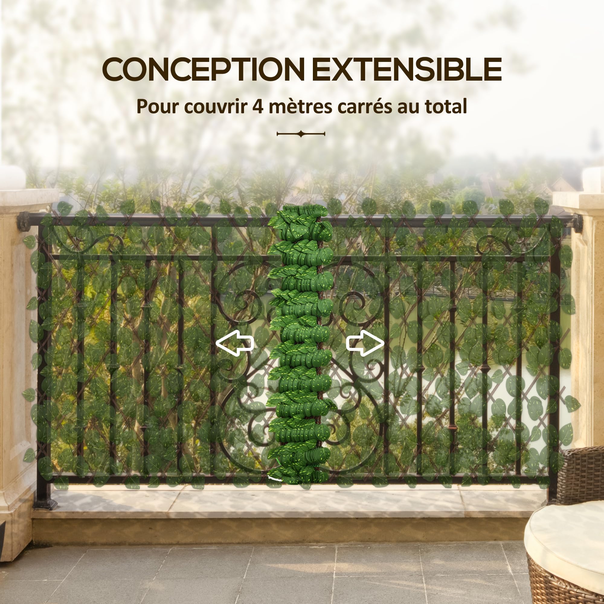 Outsunny Lot de 2 Haies Artificielles Treillis Extensible 2 x 1 m | Brise-Vue Canisse, Végétale, Feuillage Réaliste, Intérieur Extérieur