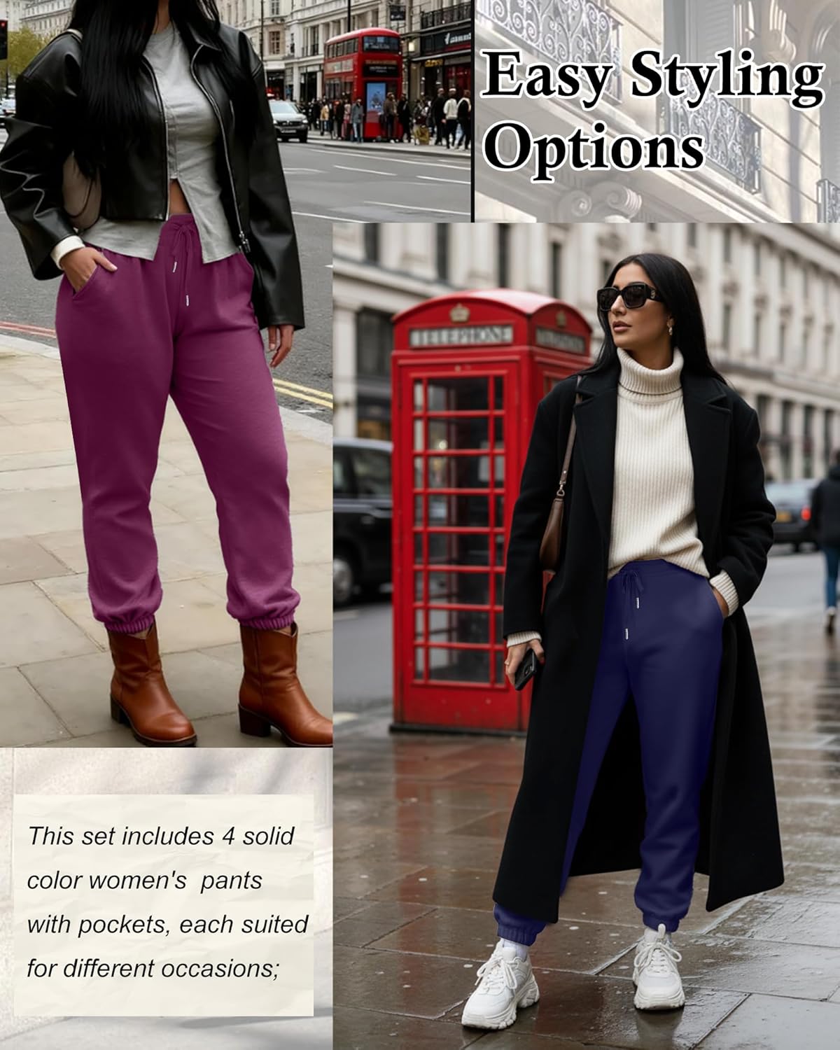 4 Pack Women's Plus Size Sweatpants Drawstring Loose Fit Joggers Comfy Casual Athletic Yoga Pants with Pockets - Image 6