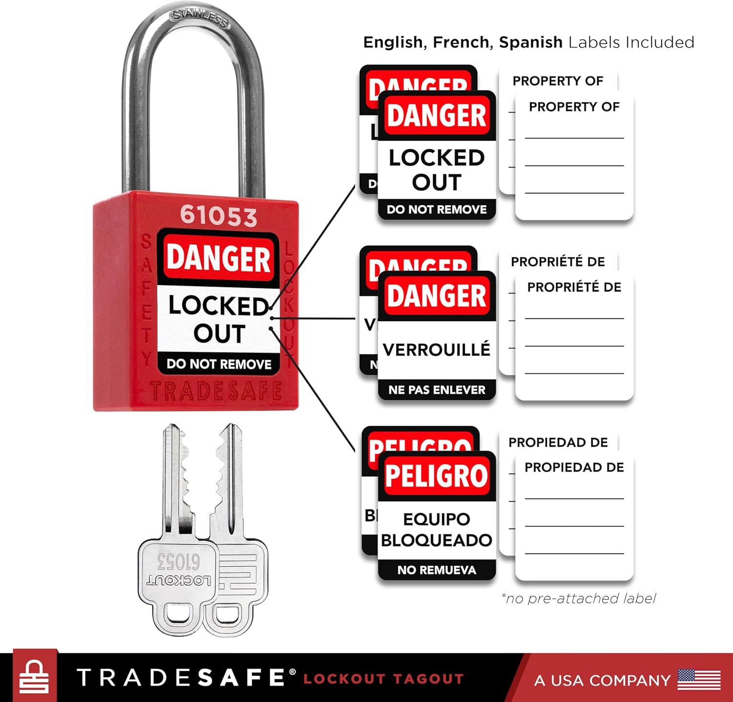 TRADESAFE Professional Lockout Tagout Kit - Loto Locks, Gate Valve Lock, Ball Valve Lockout, Circuit Breaker Locks, Hasps, Plug Lock, Cable Loto, Tag Out Tags and Ties Set (2 Keys Per Padlock)