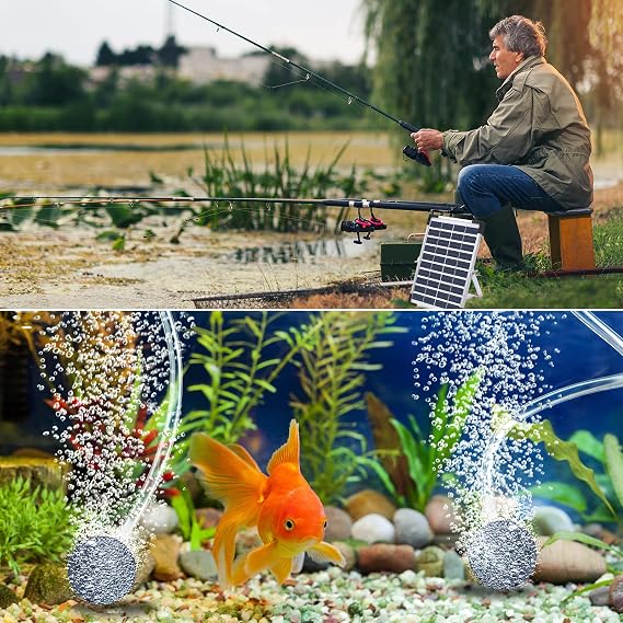 NFESOLAR 3W Solar Pond Aerator with 1800mAh Battery, 3 Modes, 2 Air Stones