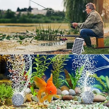 NFESOLAR 3W Solar Pond Aerator with 1800mAh Battery, 3 Modes, 2 Air Stones