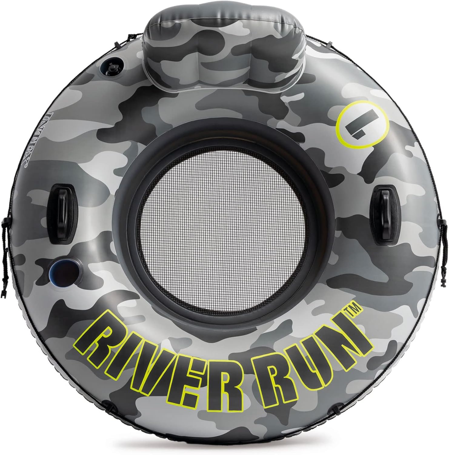 Intex 56835EP River Run I Camo Inflatable Floating Towable Water Tube Raft with Cup Holders and Handles for River, Lake, or Pools, Gray Camo (4 Pack)