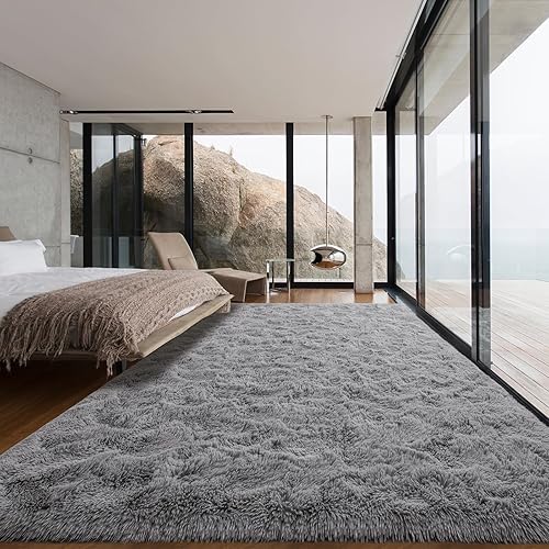 Miniatura 28 de Alfombra esponjosa para dormitorio, alfombra negra de 4 x 6 pies para sala de estar, dormitorio, alfombra peluda para niños, alfombra de felpa suave