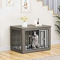 Vista 8 de YITAHOME Mueble de jaula para perros grandes, mesa auxiliar lateral, perrera moderna para perros de interior hasta 60 libras, jaula para perros