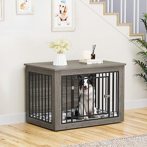 Miniatura 8 de YITAHOME Mueble de jaula para perros grandes, mesa auxiliar lateral, perrera moderna para perros de interior hasta 60 libras, jaula para perros de