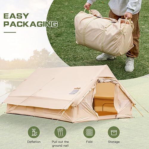 Miniatura 8 de Yoleny Tiendas inflables para acampar con gato de estufa, tienda de campaña inflable para 8-10 personas, fácil instalación con bomba de mano, tienda