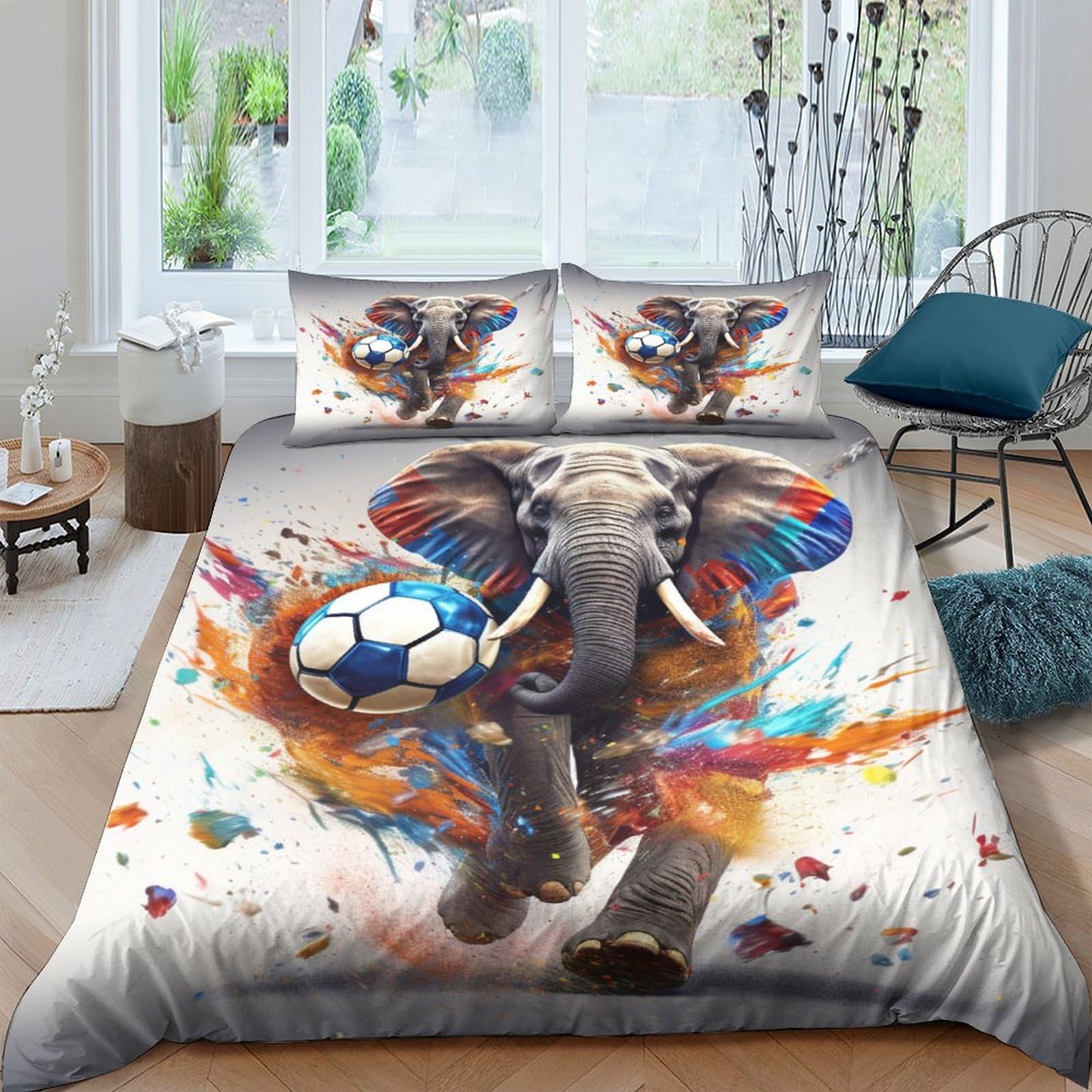 Housse de couette éléphants avec impression 3D football en tissu respirant anti-plis