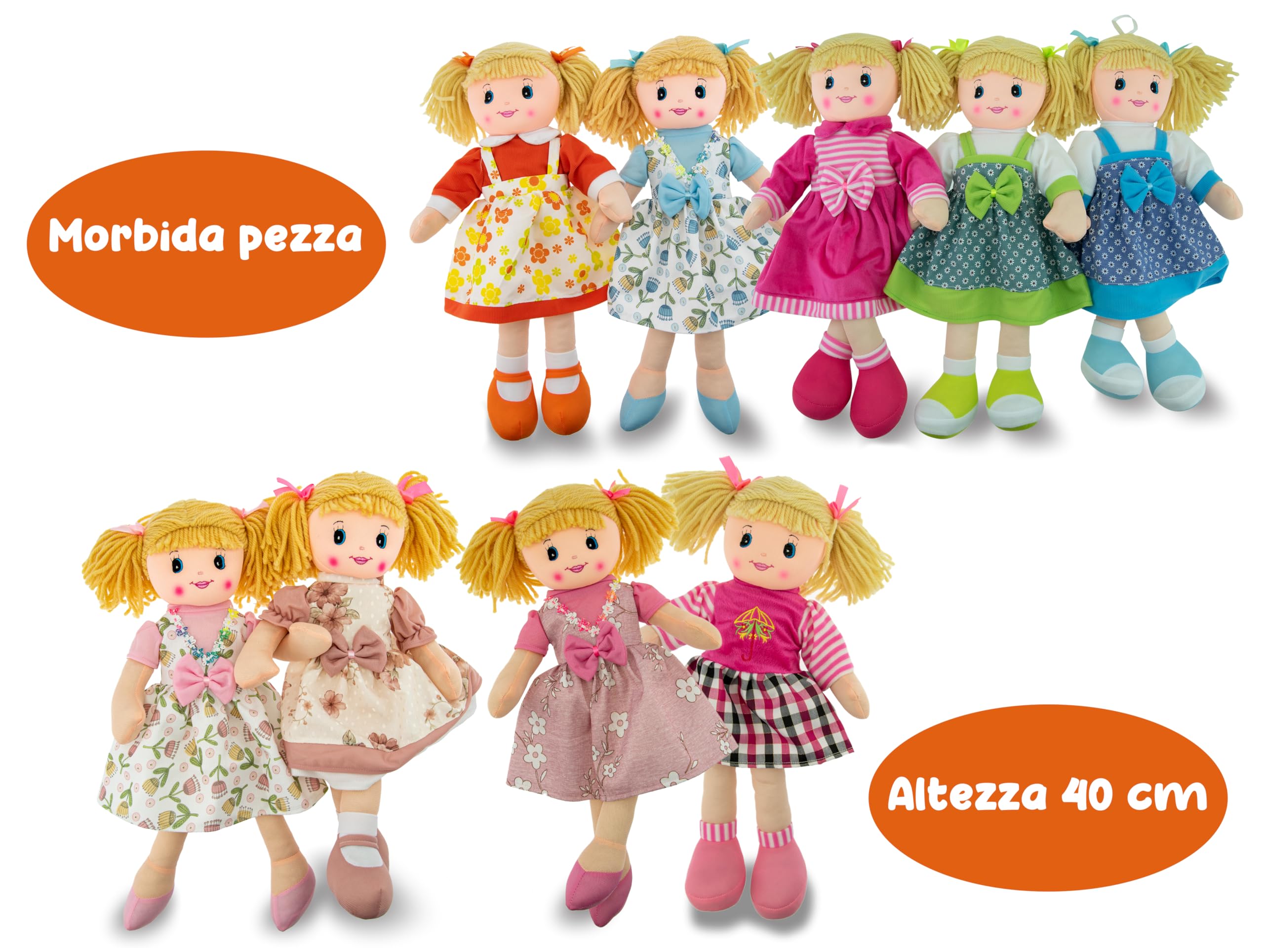 Teorema Giocattoli, Carlotta Rag Doll, Bambola di Pezza Morbida Alta 50 cm, Bambola di Stoffa per Bambini, Prima Bambola Compagna di Nanna, Modelli Assortiti (1 pezzo) +18 Mesi