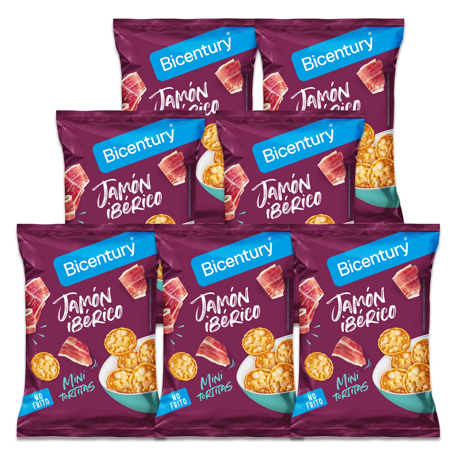 Bicentury Mini Tortitas de Cereales Sabor Jamón Ibérico Snack Crujiente 7 unidades
