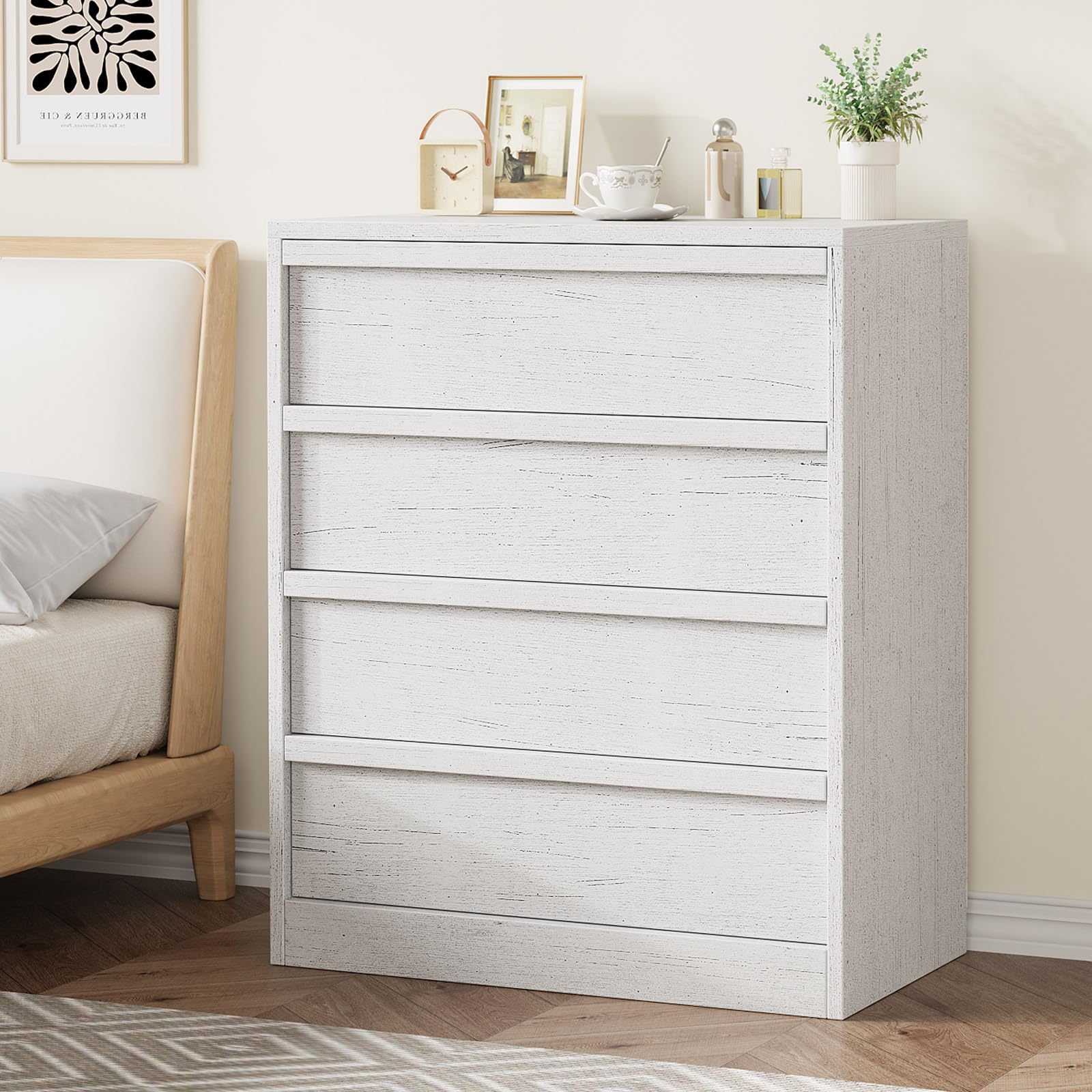 GarveeHome 4 Drawer Dresser for Bedroom, 39in Tall Nightstand 4 Chest of Drawers with Large Storage, Small Modern Bedside End Table for Living Room,