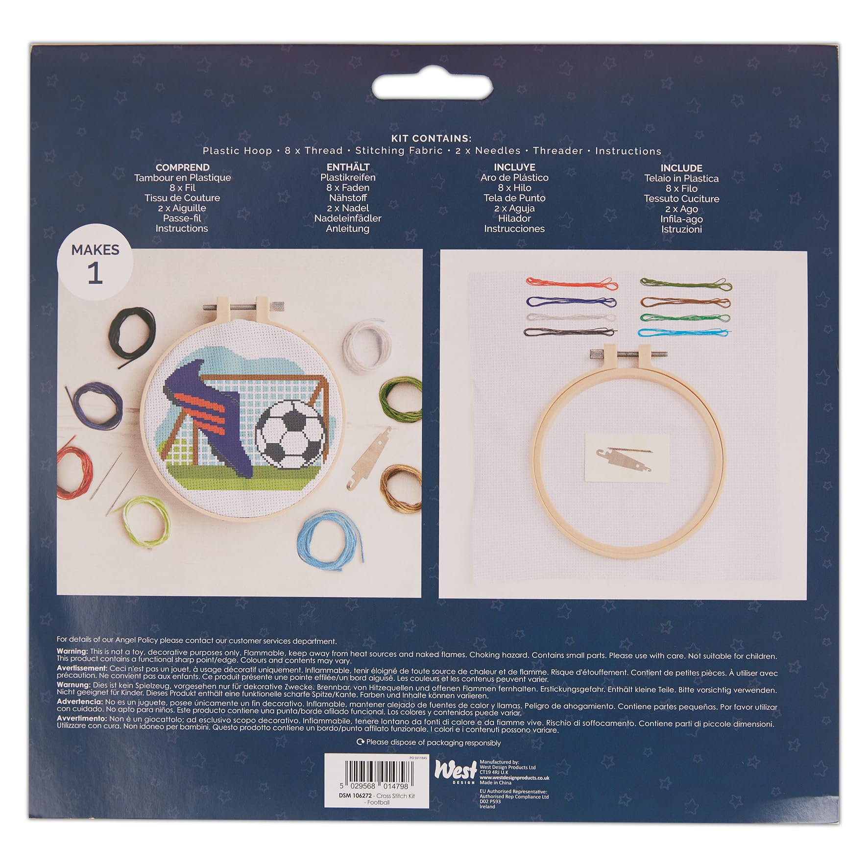 Simply MAKE Cross Stitch Kit Football Design, Kids & Adults, Hoop, Embroidery Thread, Adult Crafts, Beginners Craft Kit - Image 2