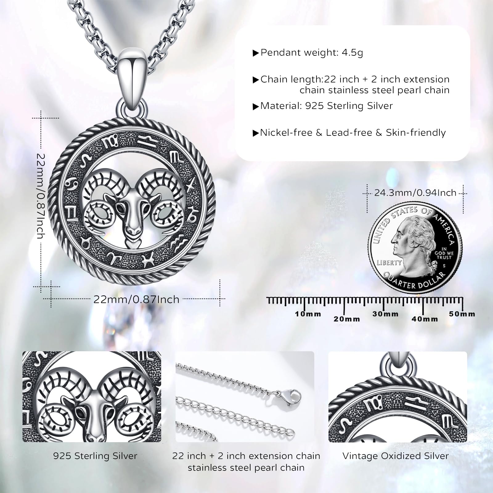 12 Zodiac Pendant Necklace 925 Sterling Silver Oxidized/Gold Zodiac Pendant Astrology Jewelry Gifts for Women Men Unisex Birthday Valentiens Day Gifts, with Stainless Steel Chain