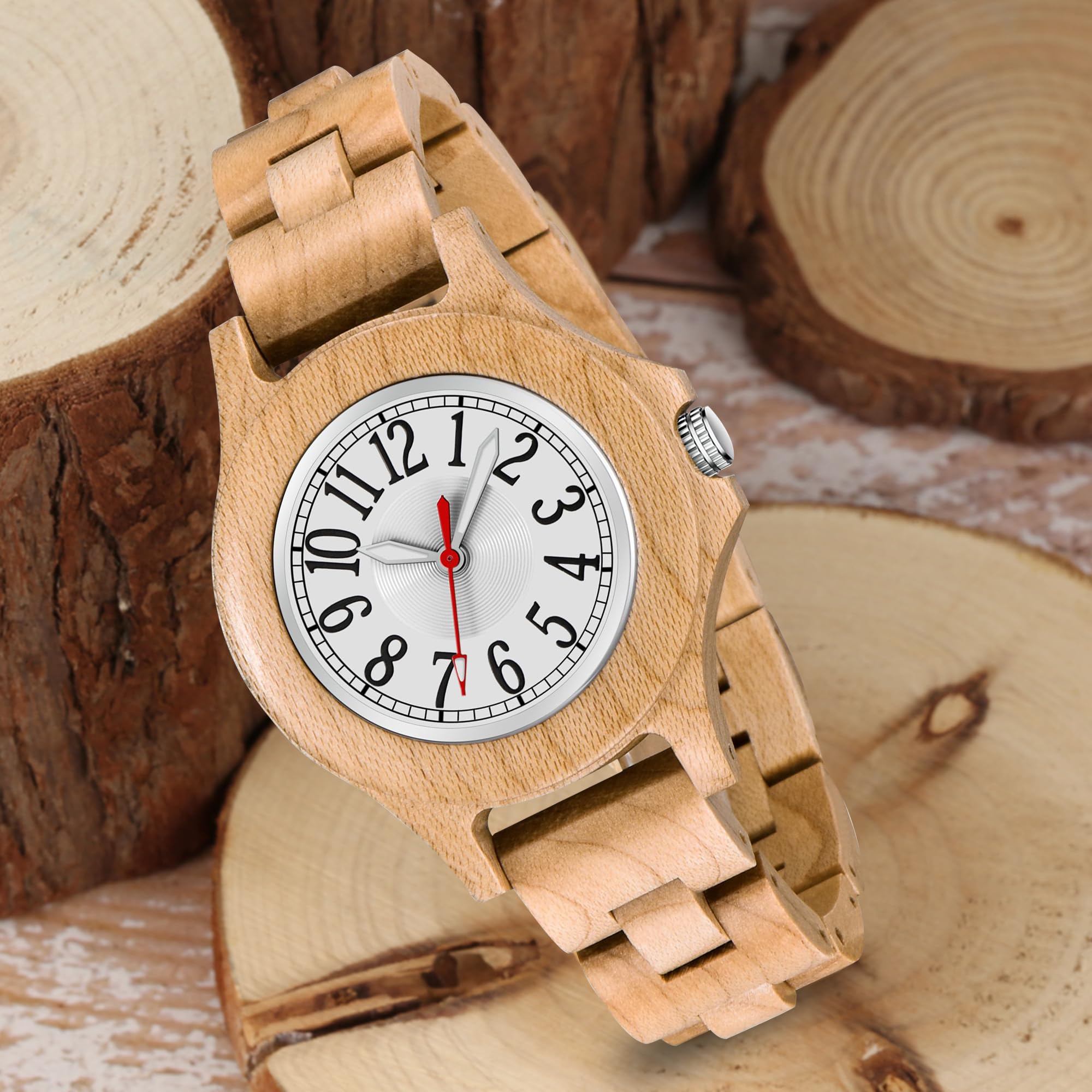 Tiong Reloj de Madera para Mujer, Correa de Reloj de Madera de Cuarzo analógico, Correa Ajustable, Ligera y cómoda