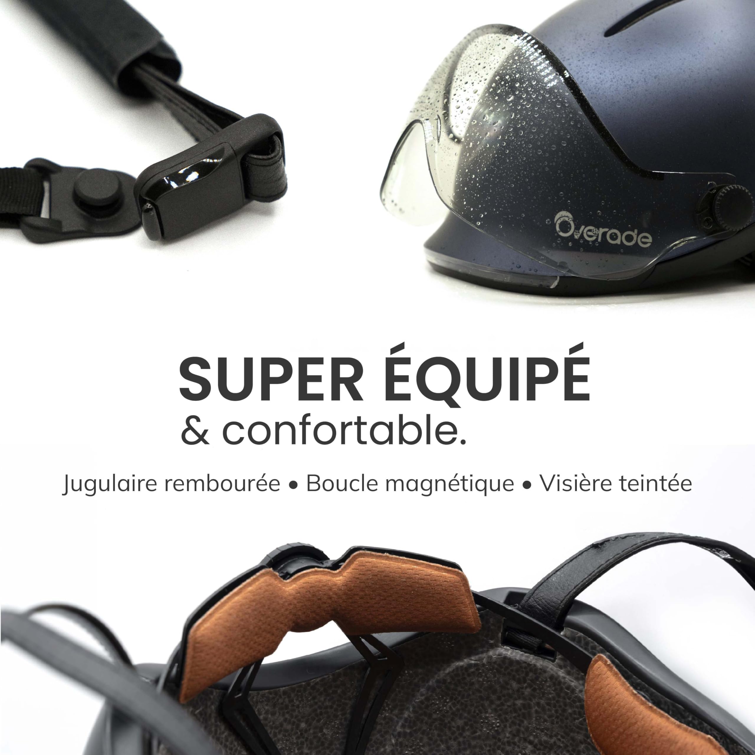 Overade Innovation Française - Casque Life avec Visière, avec Éclairage Puissant Avant/arrière, Télécommande Clignotants Oximote Incluse, Fonction Feu Stop Inclus, Taille Unique.