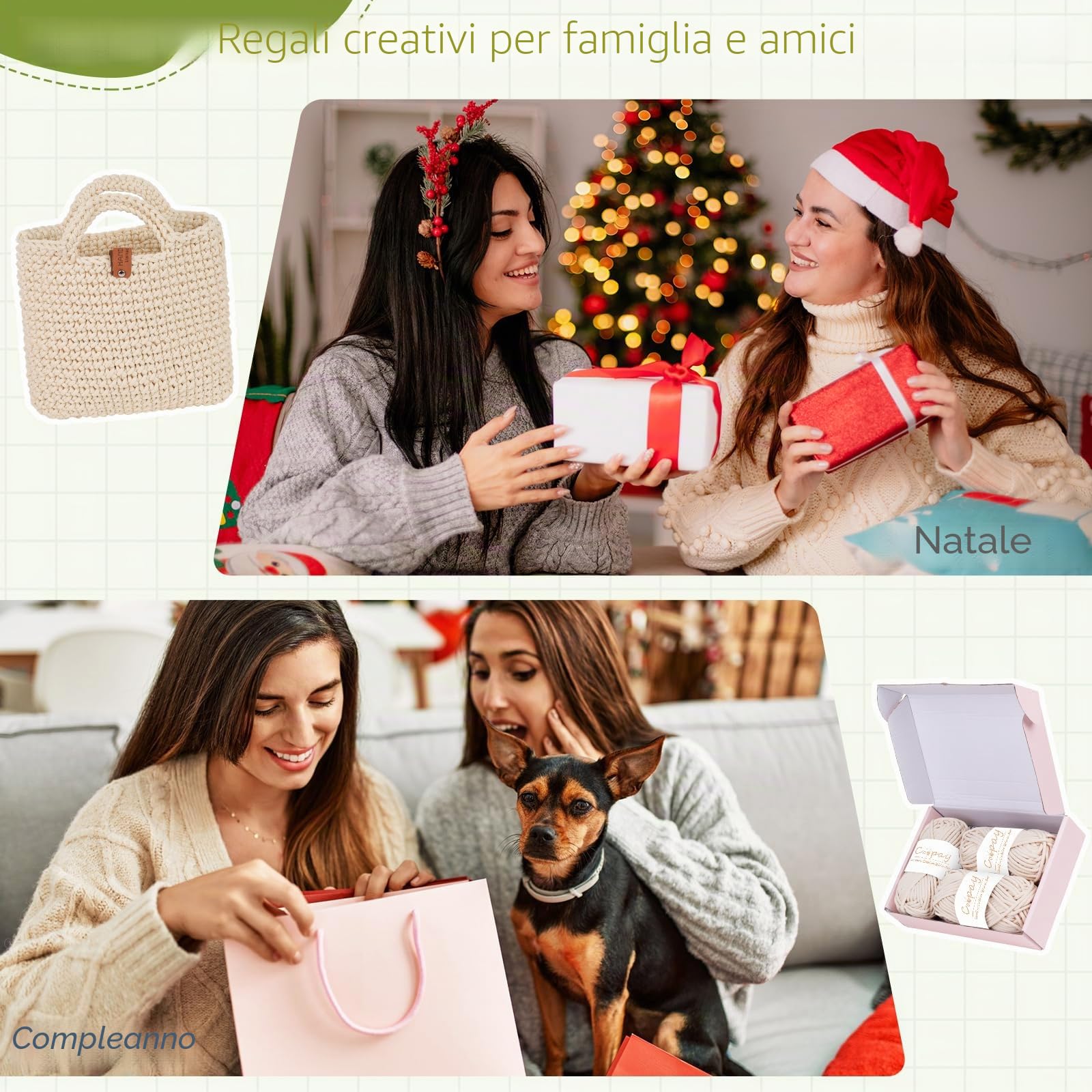 Coopay Set uncinetto per principianti, borsa per uncinetto con ago da 4,5 mm, istruzioni, lana da 5 mm di spessore per uncinetto piccola borsa a mano, regali creativi per figlie, famiglia e amici