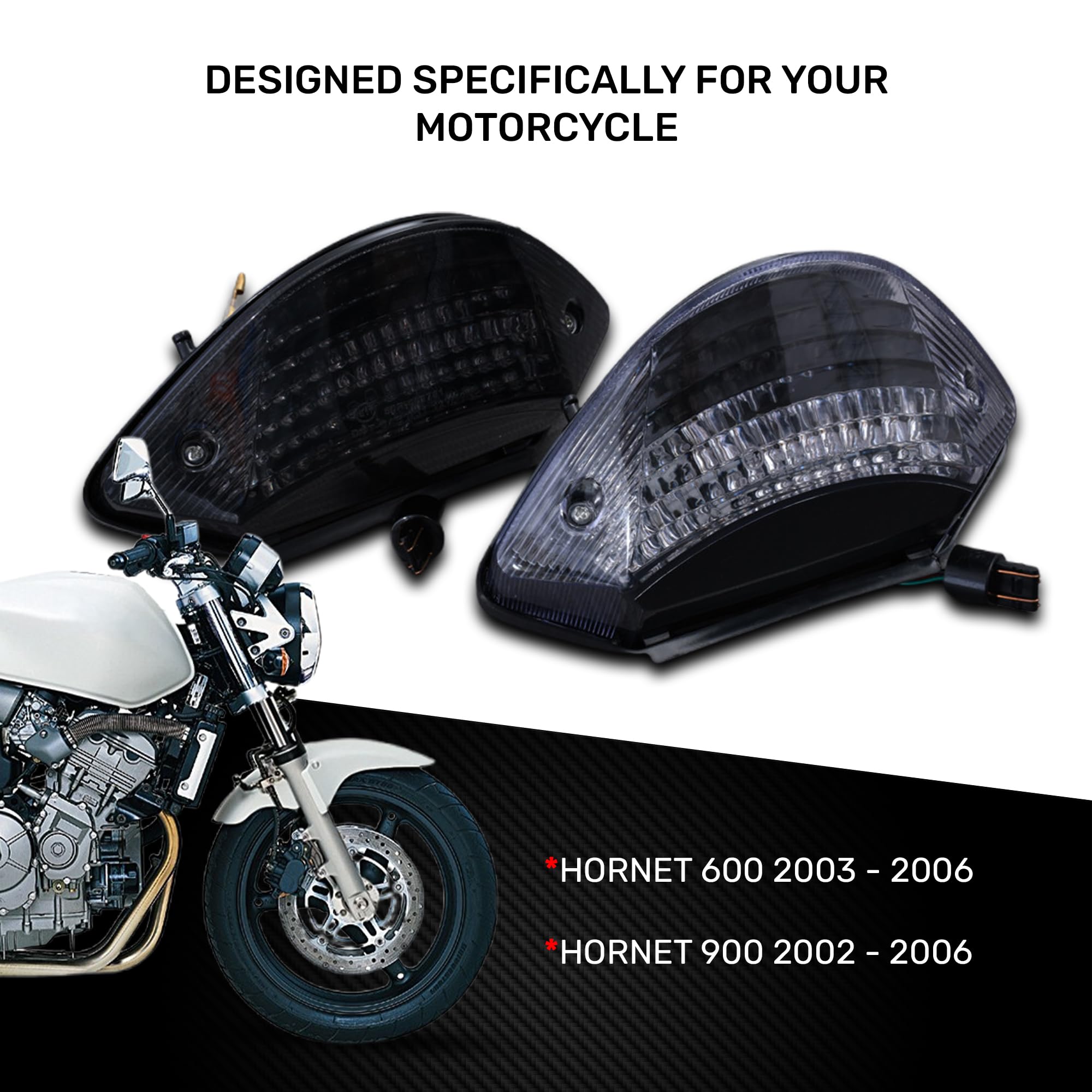 aVDB-moto LED Bremslicht/Rücklicht kompatibel mit HONDA CB900F Hornet 900 2002-2006 Plug & Play mit integrierten Blinkern (Getönt)