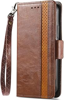 Miagon - Funda de piel sintética para Realme C33, funda tipo cartera con función atril, bloqueo RFID, ranuras para tarjetas, cierre magnético, funda empalmada con correa para la muñeca, color marrón