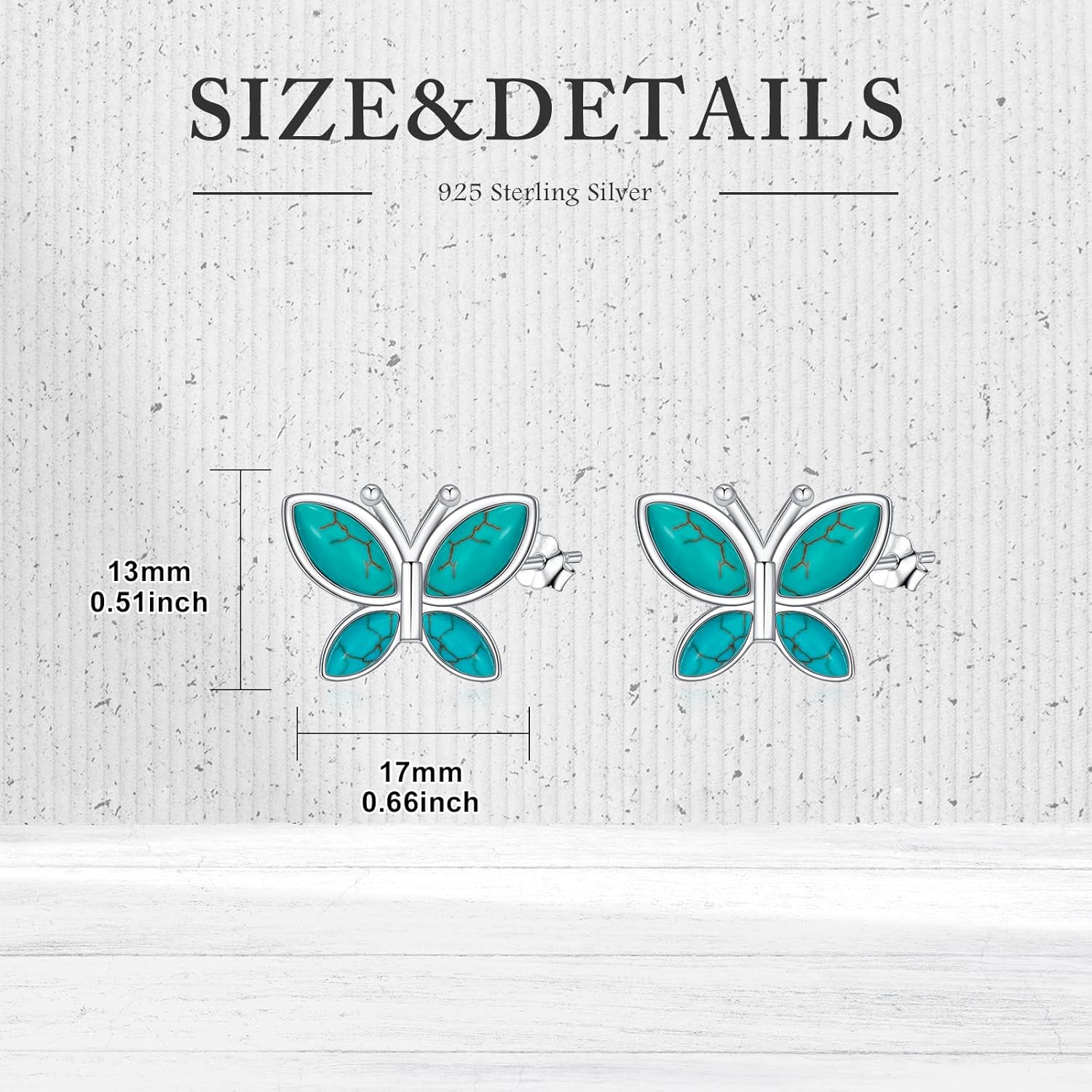 Natural Turquoise Butterfly Earring 925 Sterling Silver Turquoise Gemstone Butterfly Stud Earrings Jewelry Gifts for Women