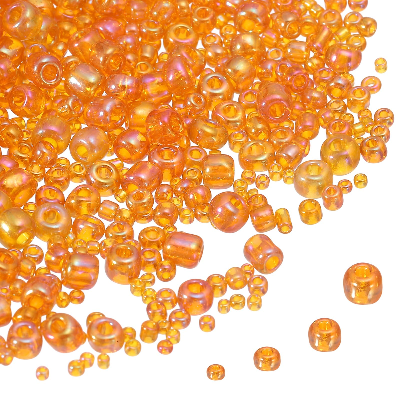 sourcing map 5888pcs Iridescent Glass Seed Beads 1.5/2/3/4mm Acrylic Round Bugle Beads for DIY Jewelry Craft Plants Making Fabric Felt Ornaments, Orange