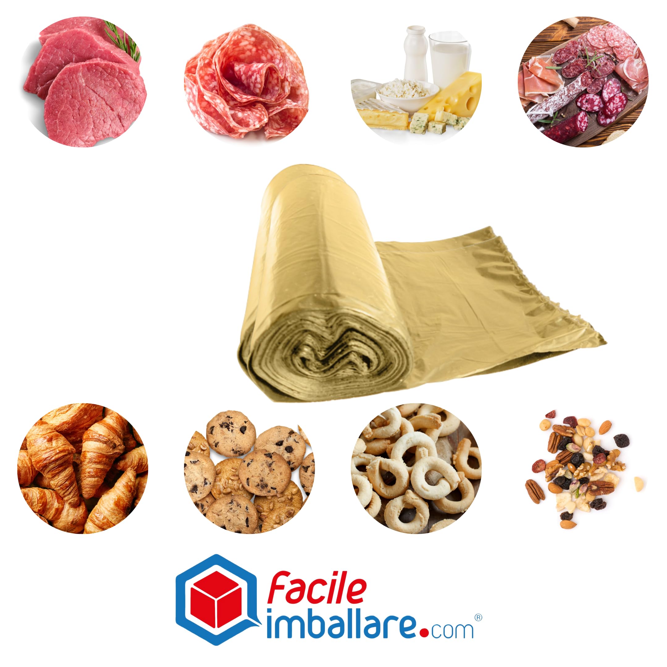 Sacchi spazzatura industriali HD, 10 sacchi per rotolo 800 g, materiale polietilene, colore ambra, dimensioni 70x110 cm, sacchetti immondizia resistenti, confezione da 20 rotoli
