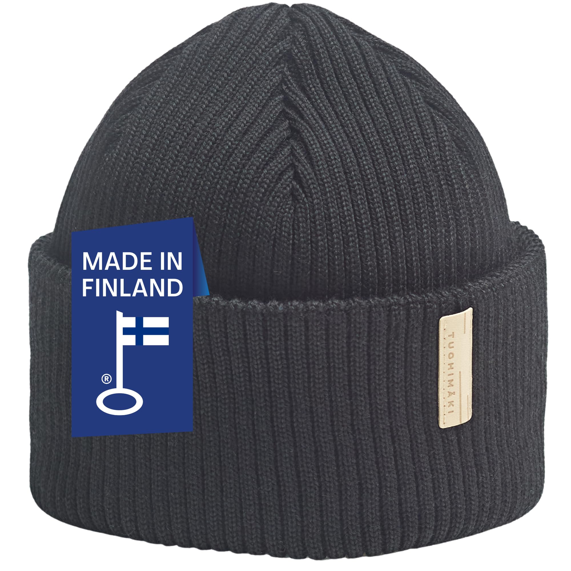 Fisherman Beanie für Herren und Damen, Merino Mütze aus 100% Merinowolle, Fischermütze Docker Mütze eng anliegend, temperaturregulierend, Made in Finland, Farben Schwarz, Rot, Beige