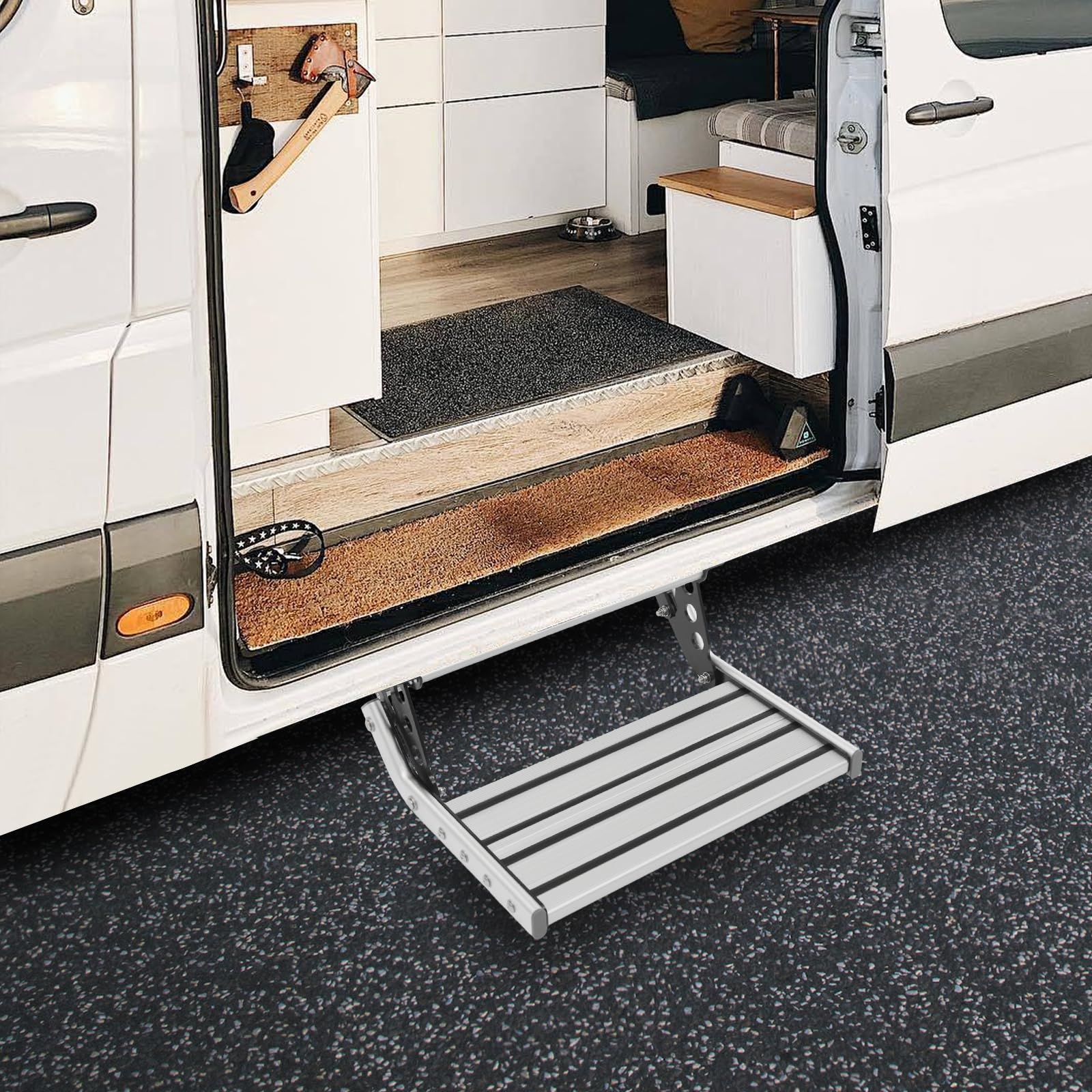 Escalón manual para caravana plegable, escalón de entrada con luz LED para caravanas y viajes