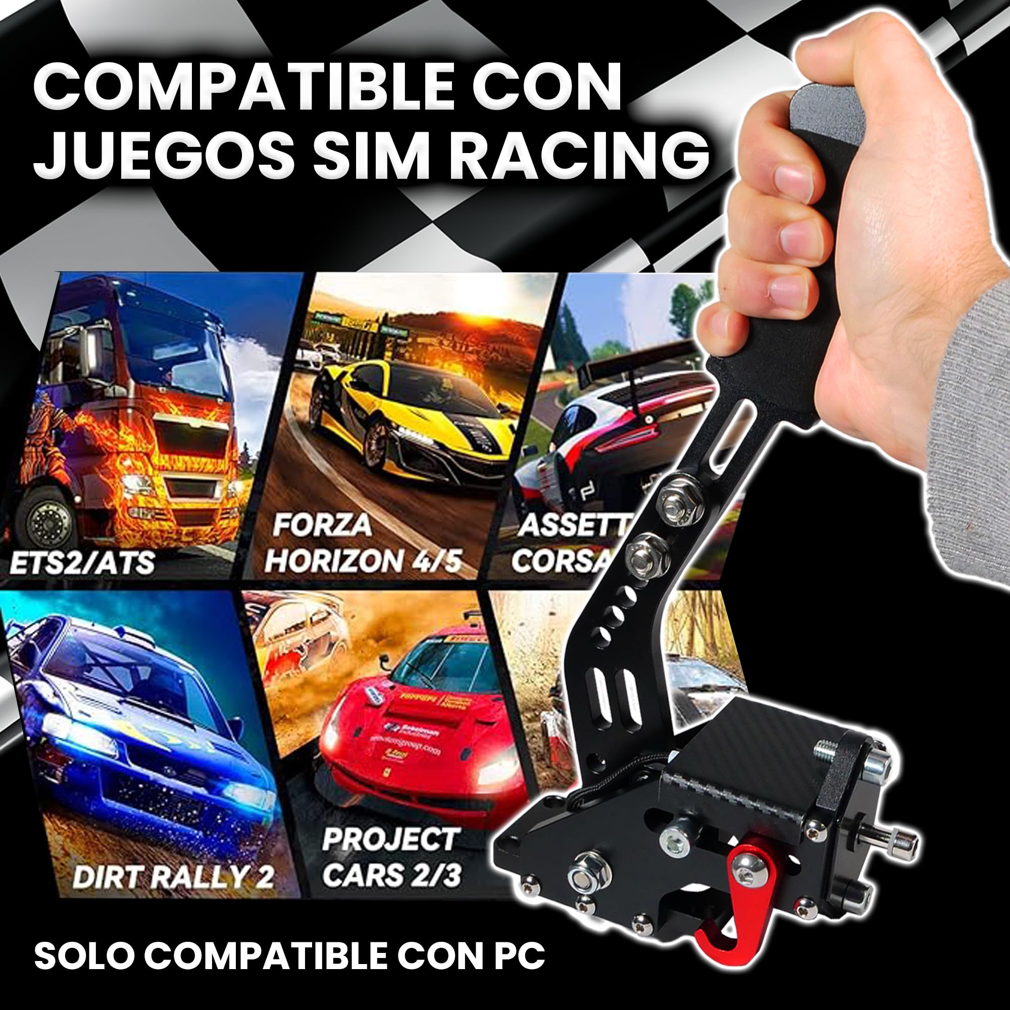 Freno de Mano PC 64 bits Máxima experiencia Sim racing, Compatible para Volante G27 / G29 G920 o Thrustmaster T300 T500 T248 T128 T80, Fanatec., Color Negro (Sólo para PC, no para Xbox y PS4 / PS5)