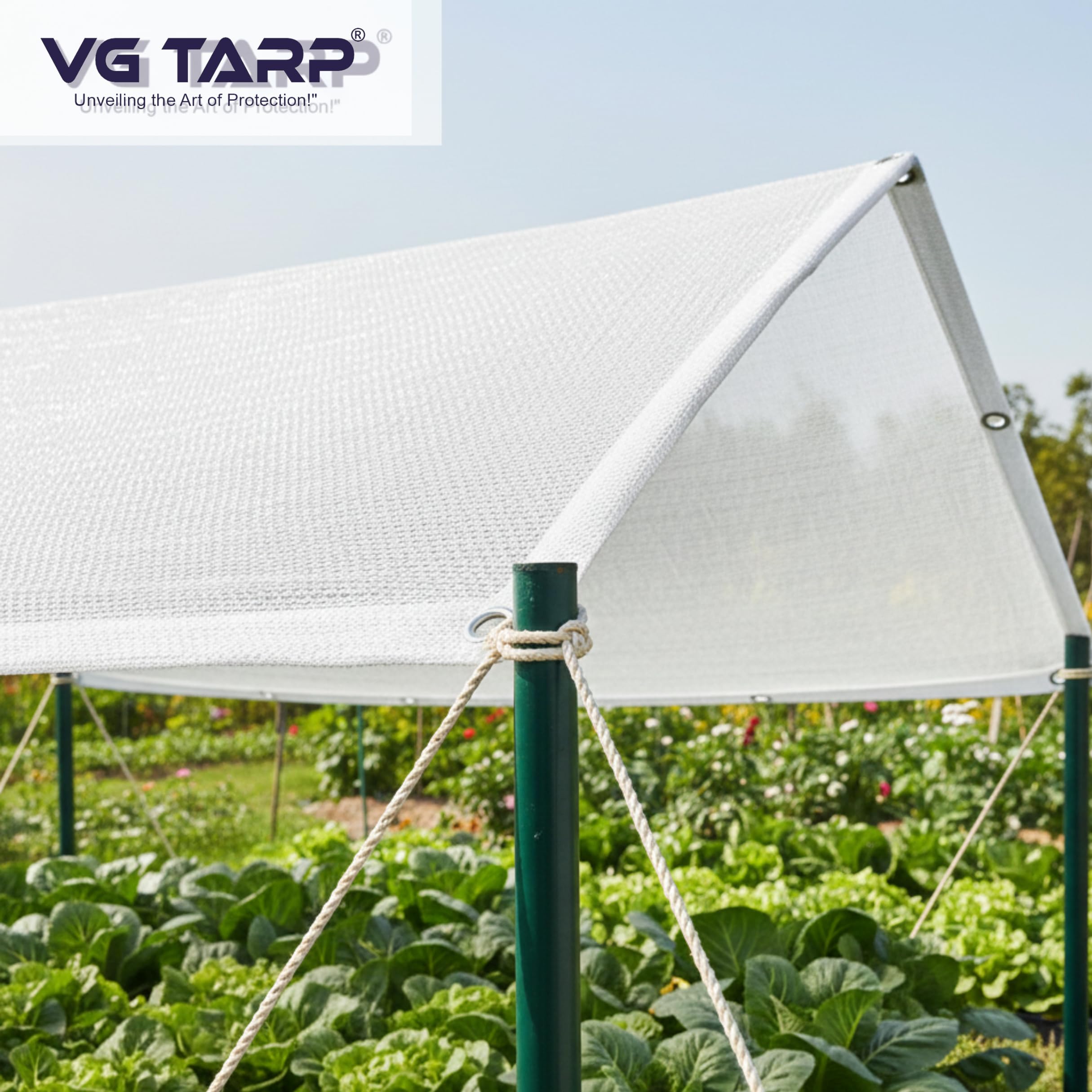 VG TARP White Shade Net 90% UV Protected (10FT x 16FT) | Heavy Duty Breathable Sun Shade Mesh with Metal Eyelets on Every Corner| for Garden, Greenhouse, Balcony, Terrace, Plants & Outdoor Cover