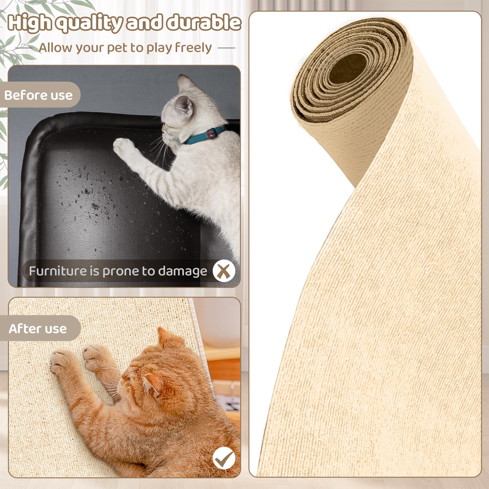 Dywan do drapania kota na ścianę, samoprzylepna mata do drapania, 200 cm x 40 cm, ściana Climbing Cat Scratcher Wall