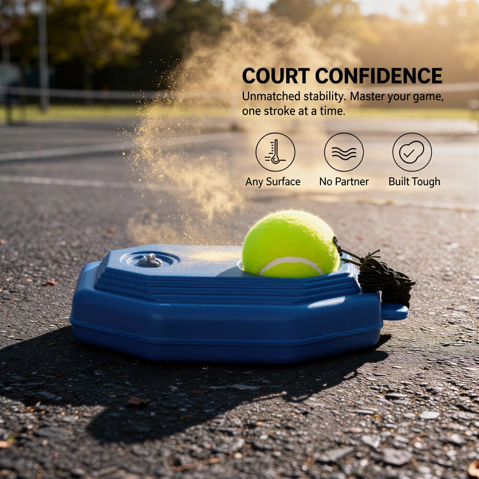 Pelota de tenis de 22,6 x 15 cm, reboteador octogonal con base pesada, pelota de entrenamiento de tenis portátil con cuerda para entrenamiento en solitario para jardín, interior, exterior, pista de