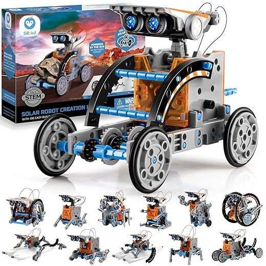 Sillbird STEM 12-in-1 Education Solar Robot Toys -190 Pieces DIY Building Science Experiment Kit for Kids Aged 8-10 and Older,Solar Powered by The Sun