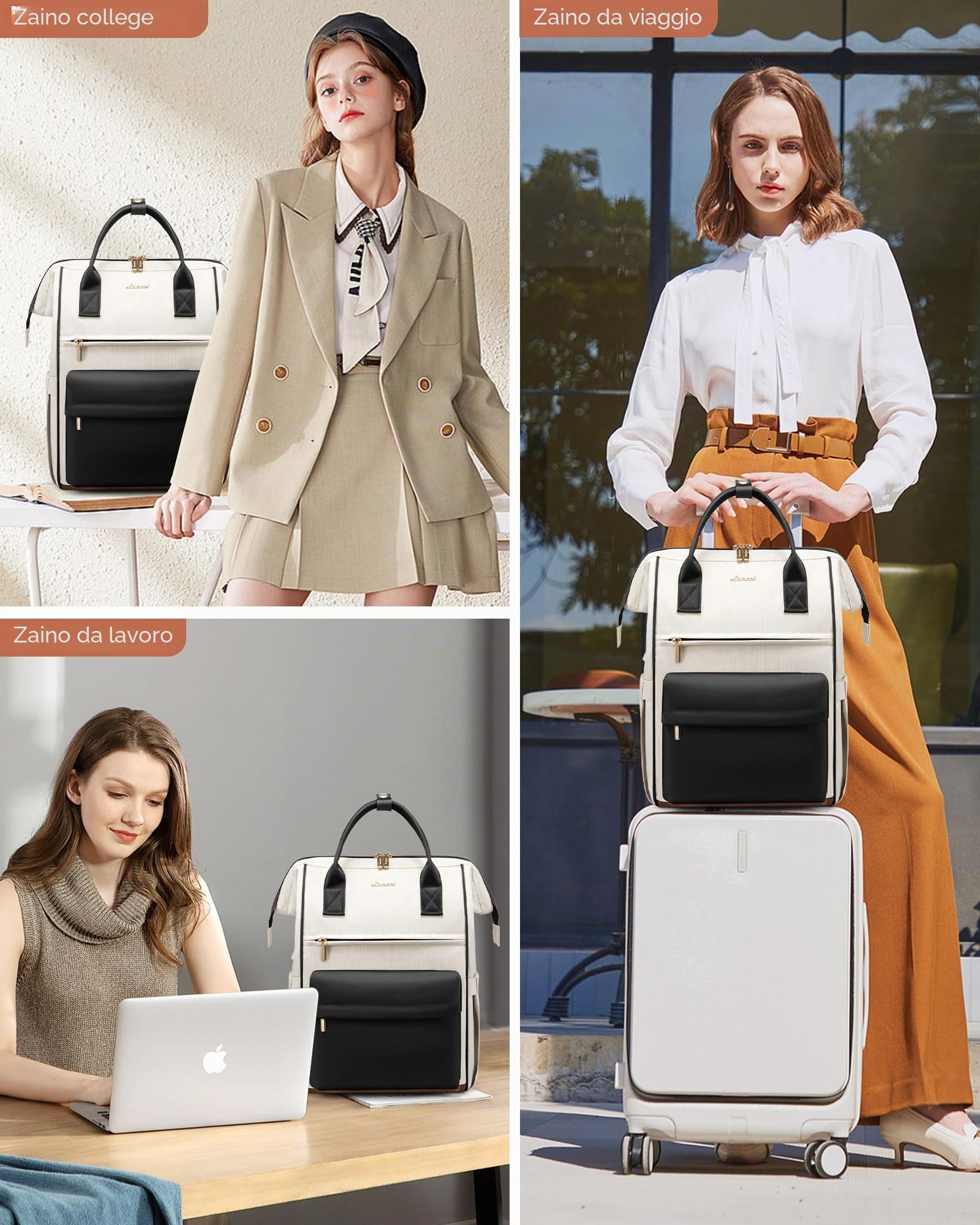 LOVEVOOK Zaino Porta PC Donna, Da Viaggio Lavoro Grande, Impermeabile Per Scuola Università, 15.6 Pollici Computer Laptop Travel Backpack Waterproof, Ufficio Antifurto Elegante Nero